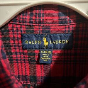 Ralph Lauren Boy's Red and Black Plaid Shirt XL